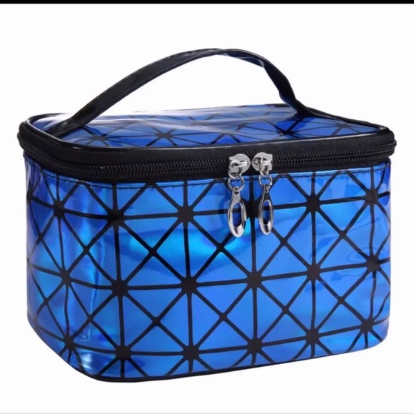 Handbags - Blue Geometric Cosmetic Train Case